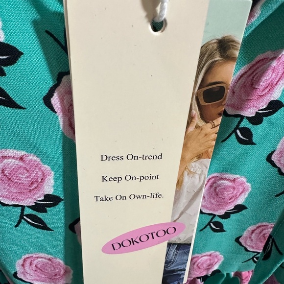 Dokotoo Women Boho Maxi Dress, V Neck, Long Puff Sleeve, Smocked Ruffle Flow - Picture 6 of 7